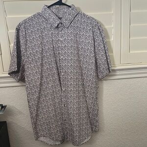 Express Men's  Fitted Maroon and White Floral Shirt